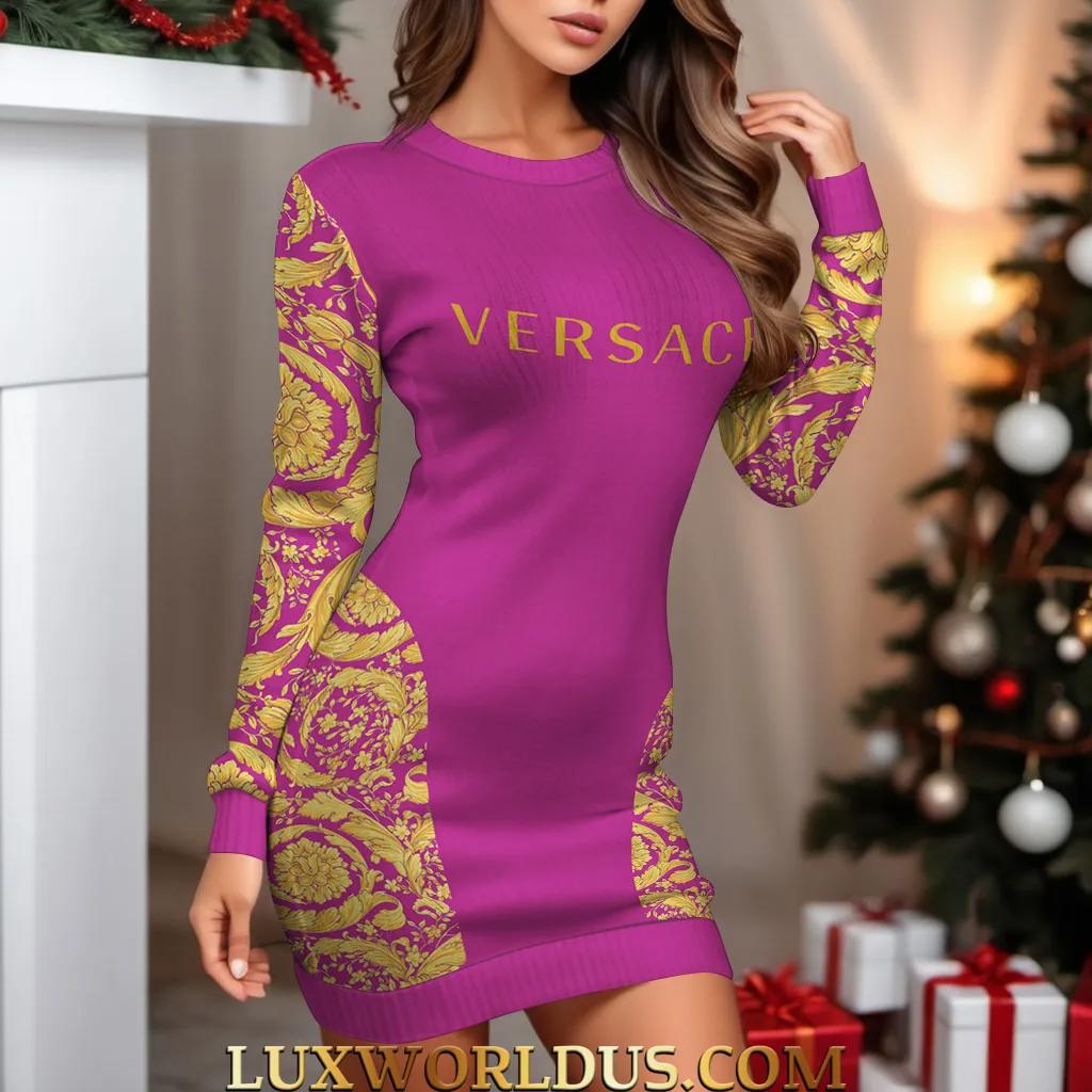 Versace Purple and Gold Sweater Dress for Luxury Gifting