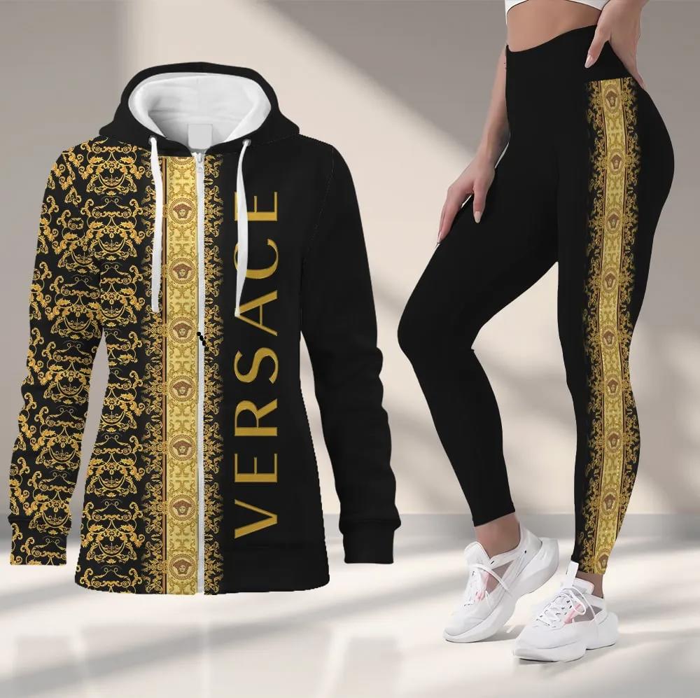 Versace Statement Black Gold Leggings and Hoodie Set