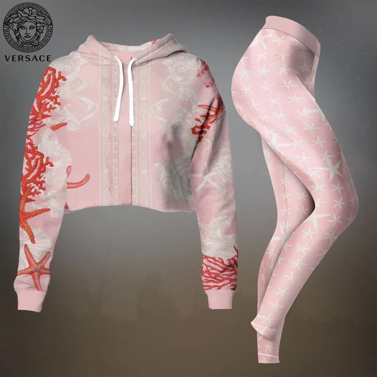 Versace Statement Crop-Top T-Shirt and Leggings Set in Pink Luxury Edition
