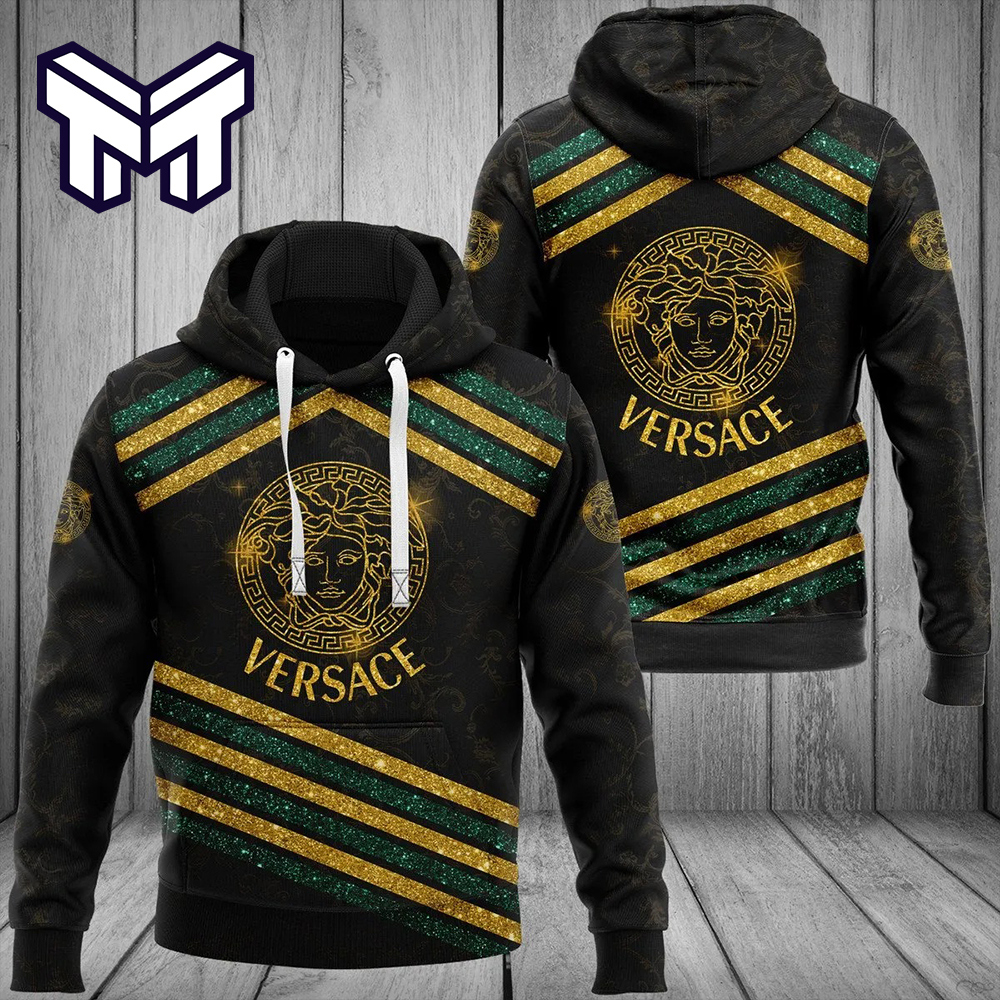 Versace Statement Hoodie 3D | Luxury Black & Gold Stripes