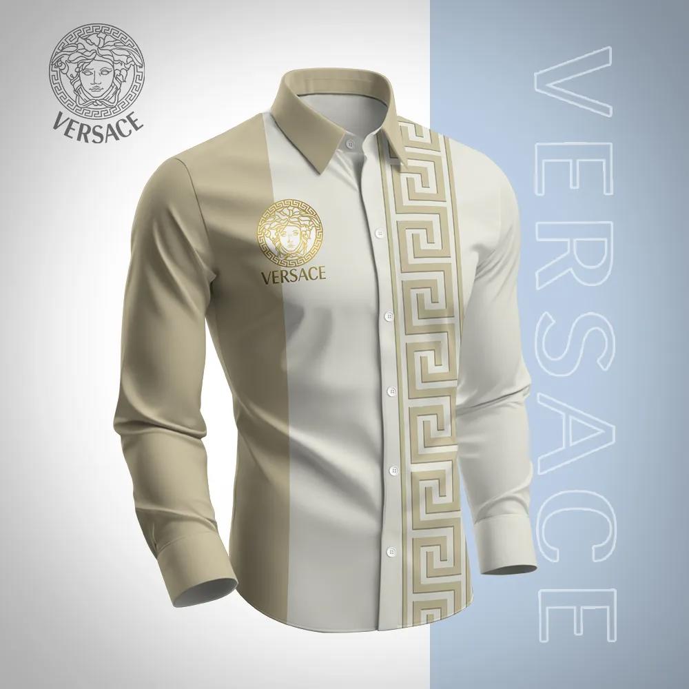 Versace Statement Luxe Long Sleeves Shirt in Gold and Cream
