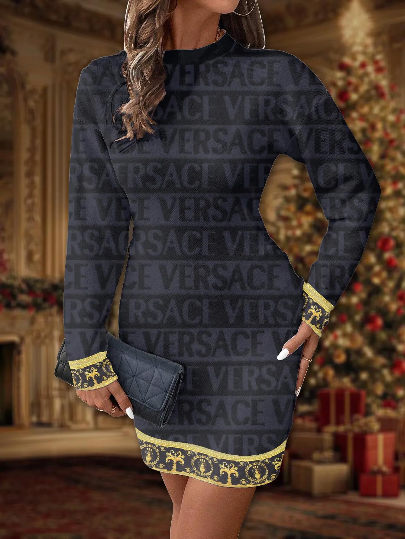 Versace Statement Sweater Dress Black and Gold Luxury Edition