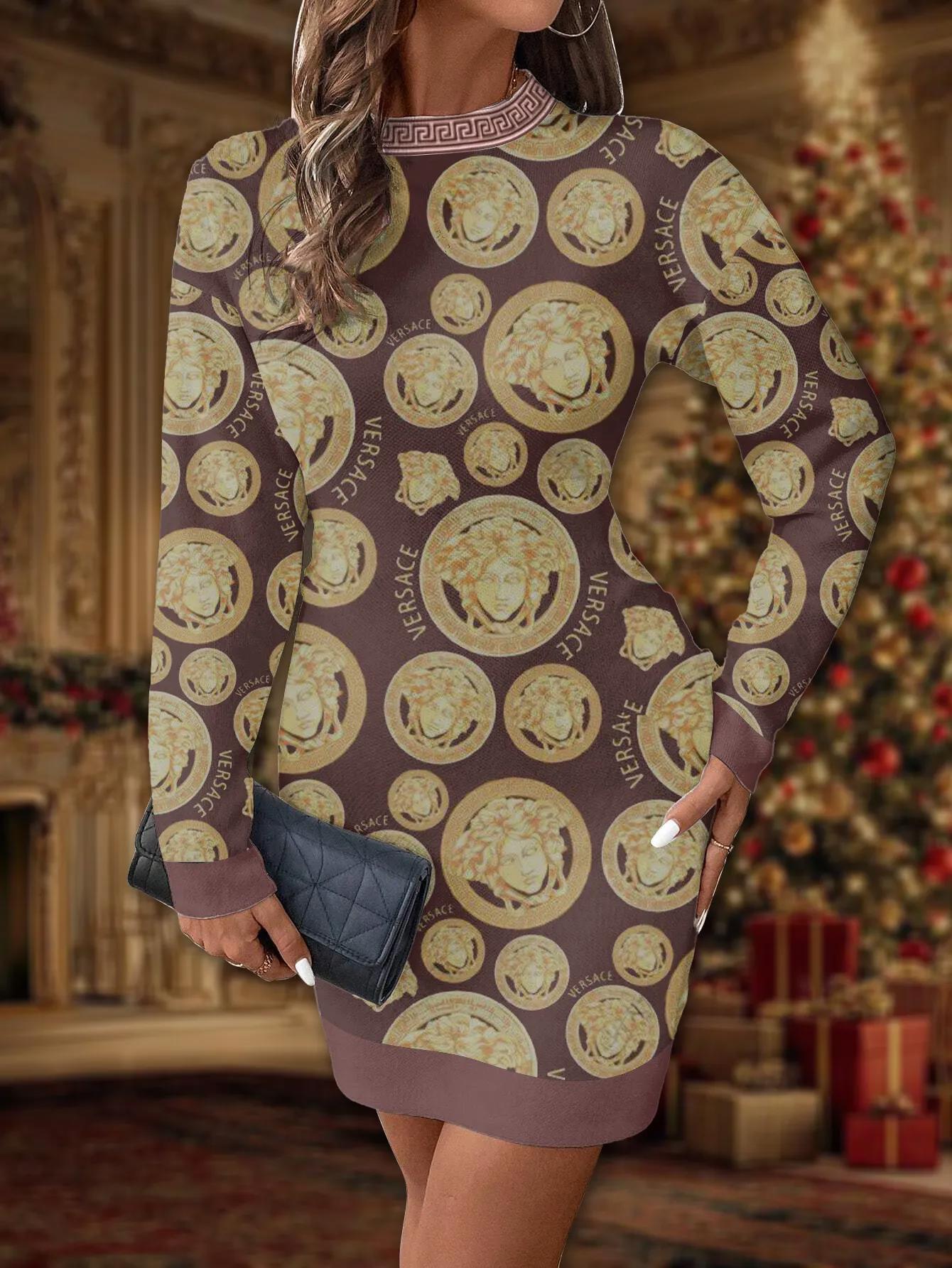 Versace Statement Sweater Dress in Rich Browns
