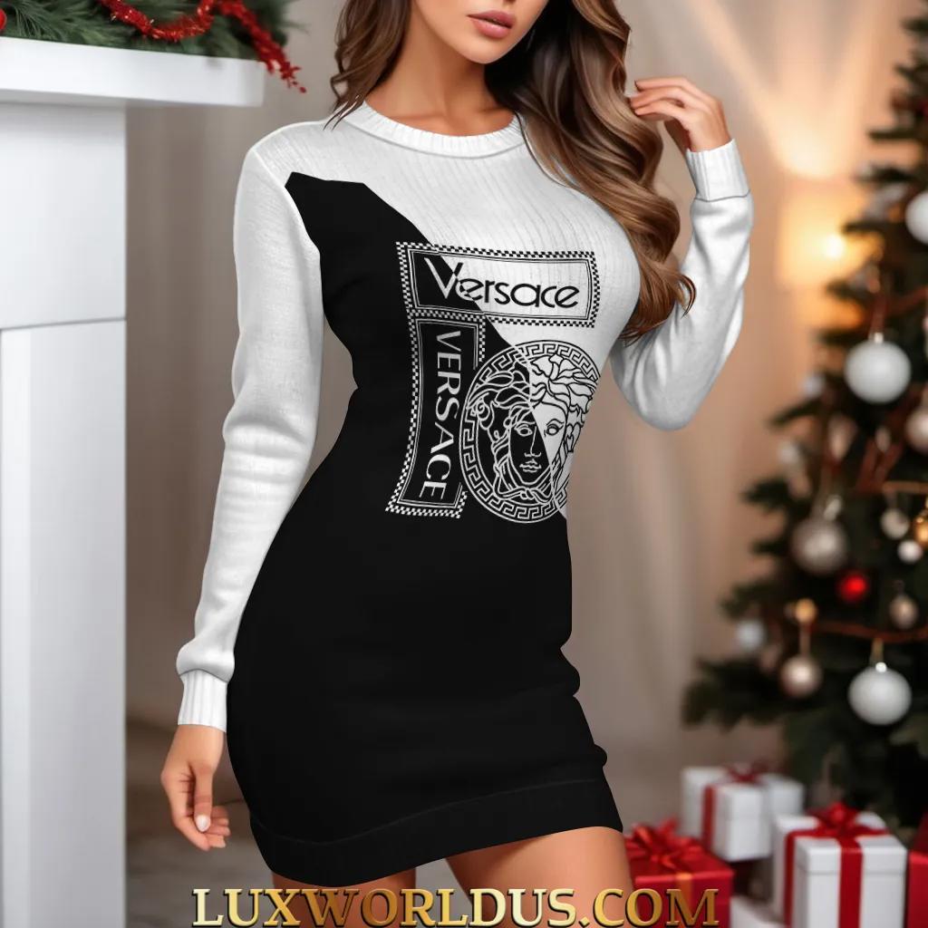 Versace Statement Sweater dress with bold monograms and exclusive prints