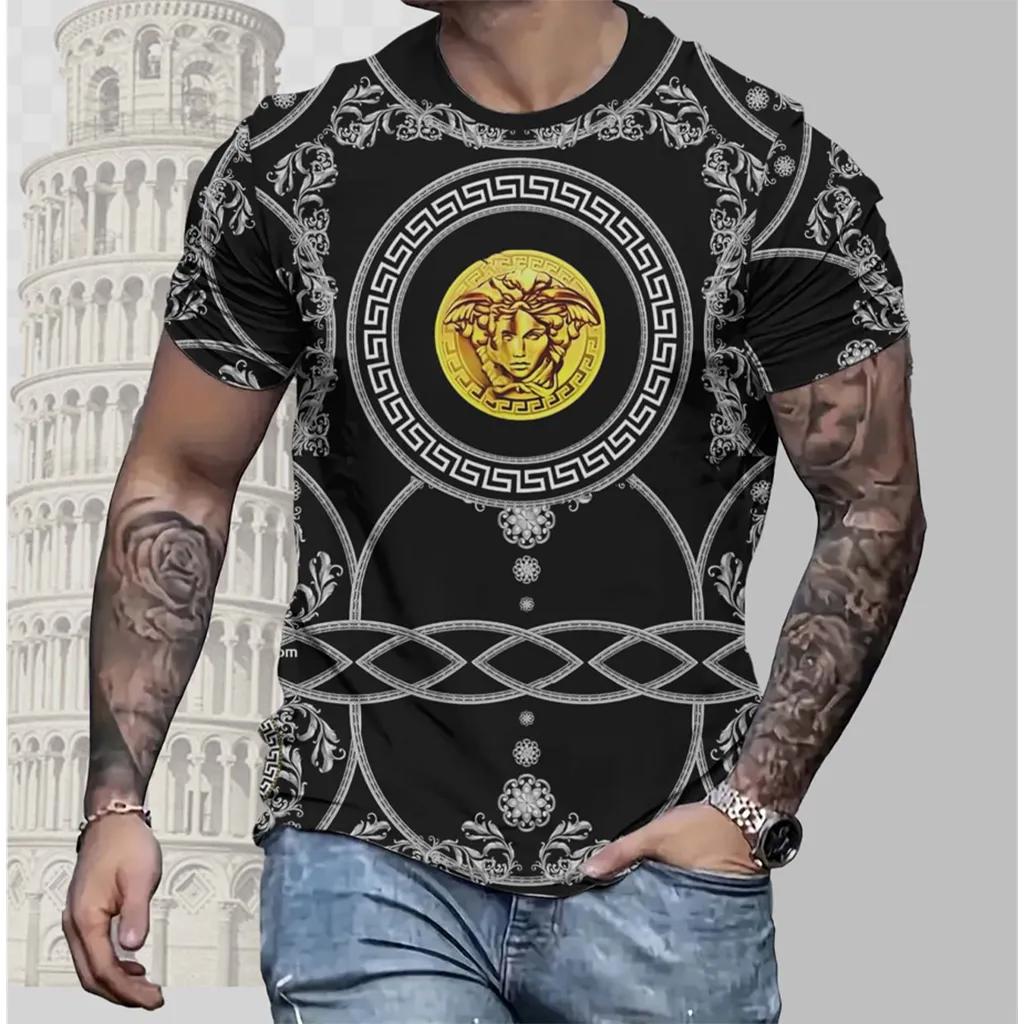 Versace T-Shirt 3D Gold Medusa Statue Black and White Printed Luxury Statement Tee