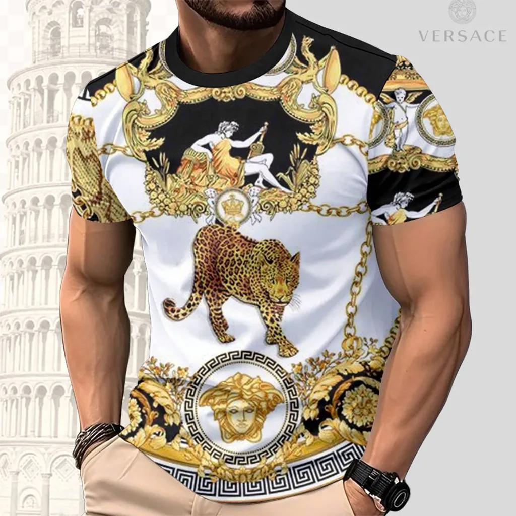 Versace's Bold Baroque T-Shirt 3D with Gold Chains and Leopard Print