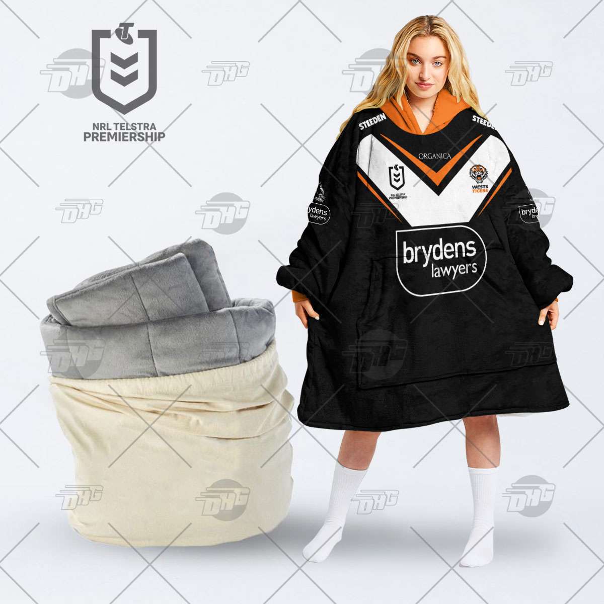 Wests Tigers Hoodie Blanket and Bean Bag Set