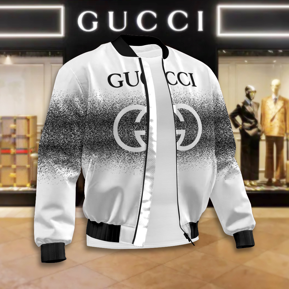 White Zip-Up Bomber Jacket Graphic Minimalist 2025