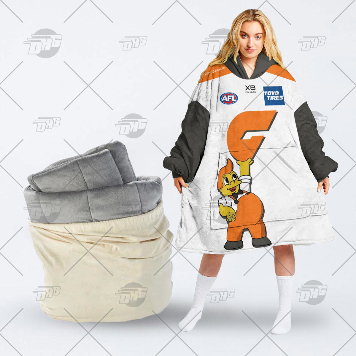XBLADES Statement Hoodie Blanket with Mascot Design and Bold Color Scheme