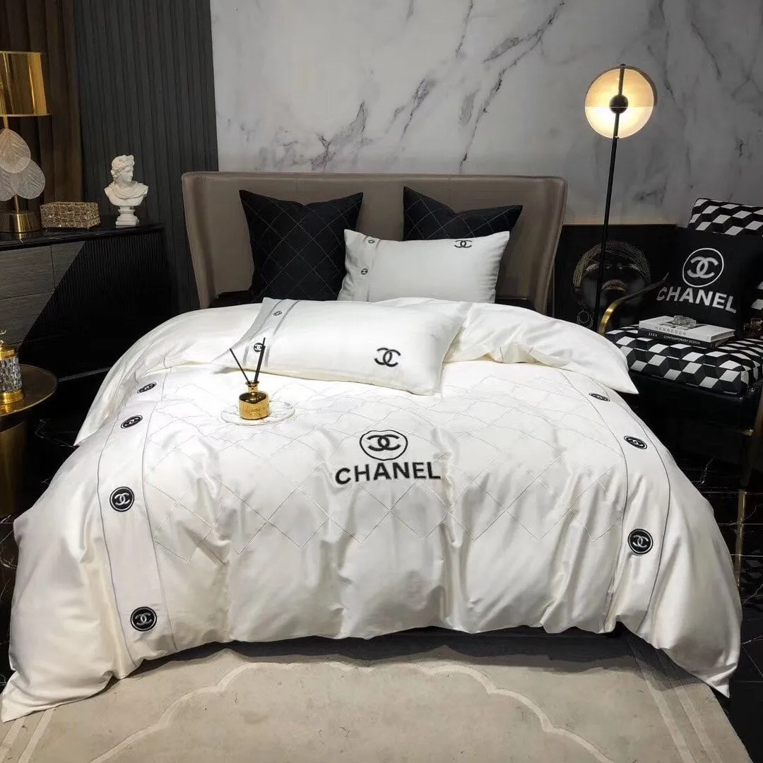 Chanel white luxury brand high-end bedding set home decor