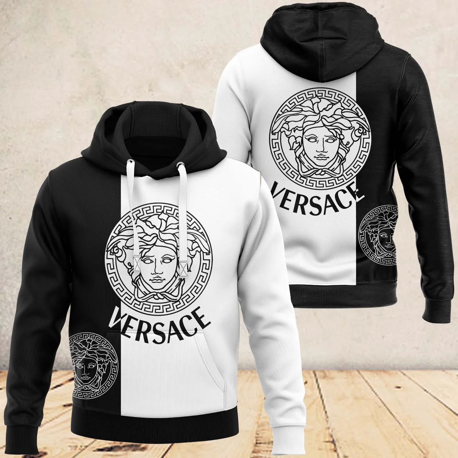 
                versace black white luxury unisex hoodie luxury brand outfit for men women
            