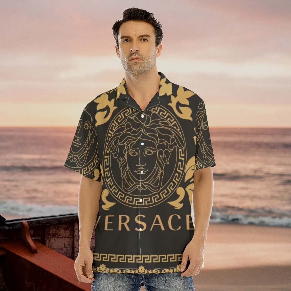  Versace black luxury brand premium fashion hawaii shirt for men 
