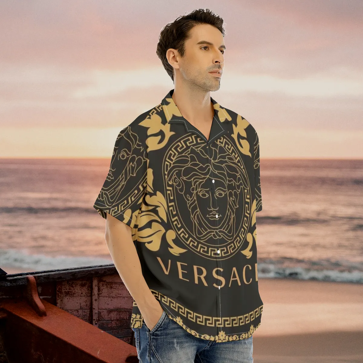  Versace black luxury brand premium fashion hawaii shirt for men 