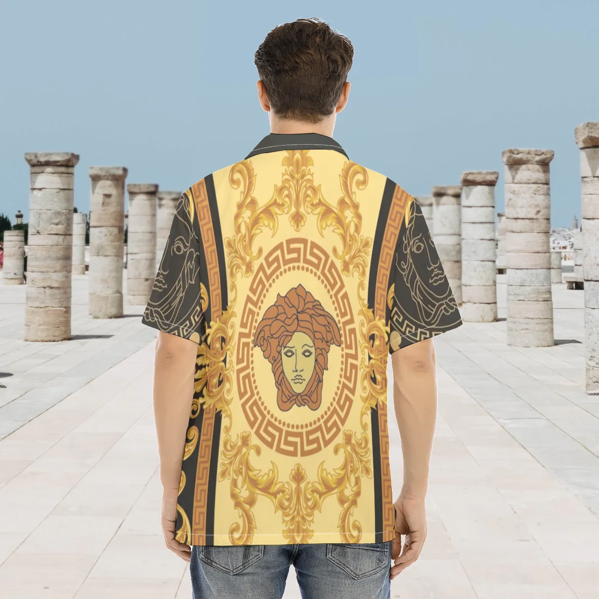 Versace black super luxury brand premium fashion hawaii shirt for men 