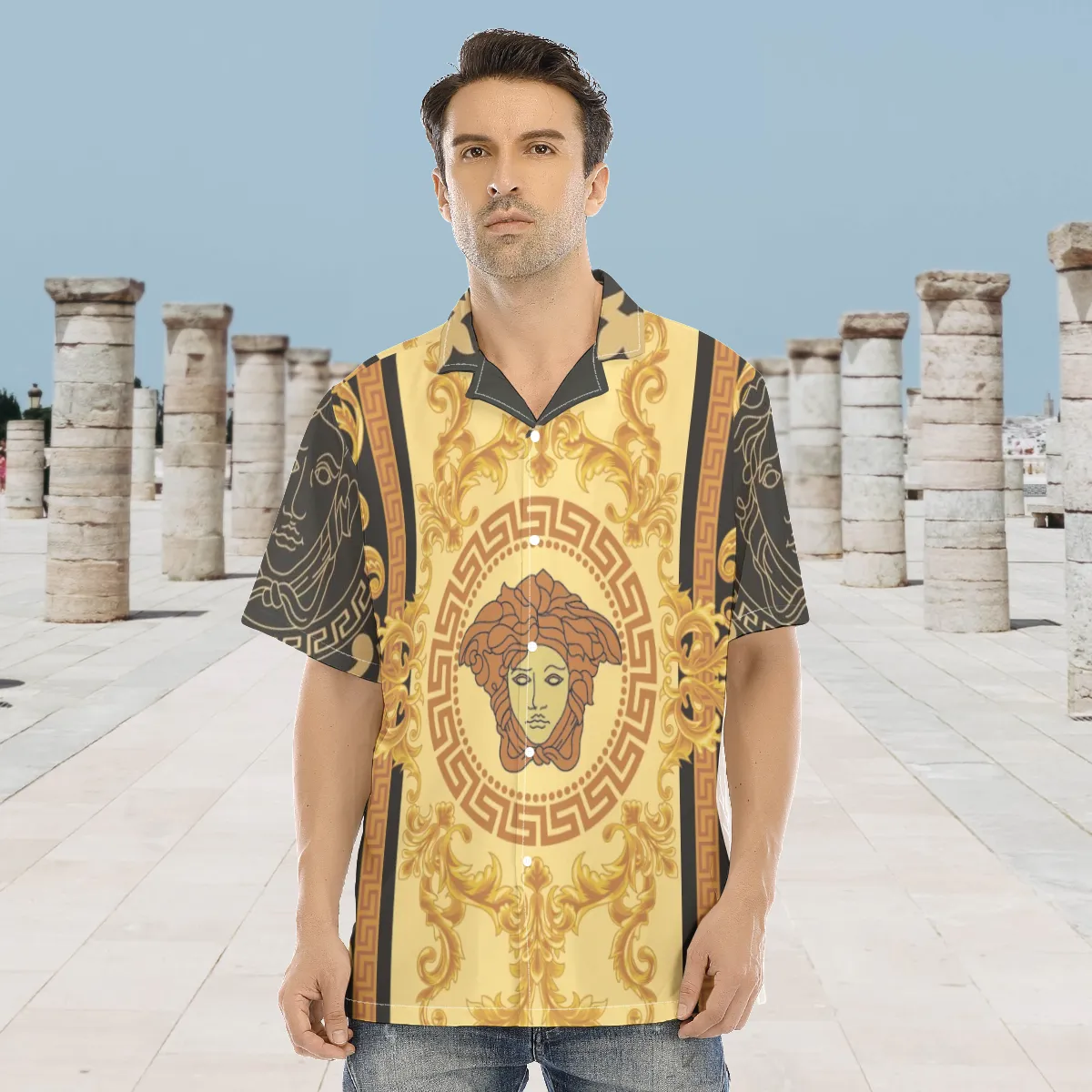 Versace black super luxury brand premium fashion hawaii shirt for men 