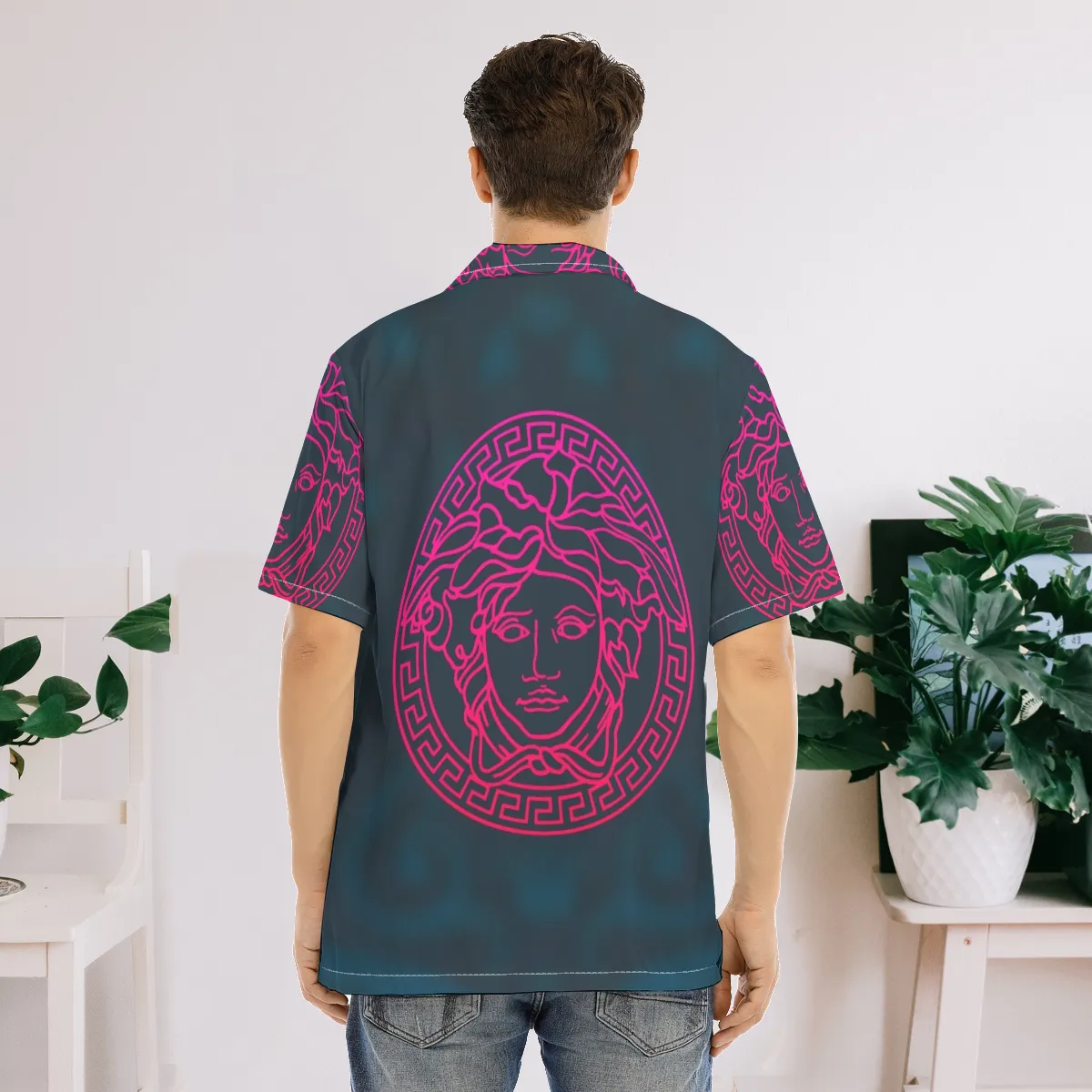 Versace black super luxury brand premium fashion hawaii shirt for men