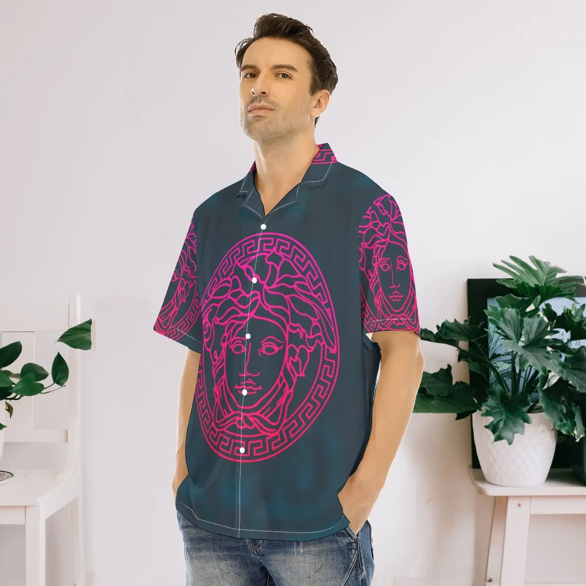 Versace black super luxury brand premium fashion hawaii shirt for men