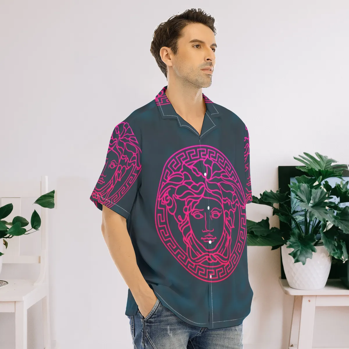 Versace black super luxury brand premium fashion hawaii shirt for men