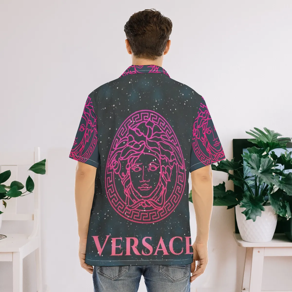 Versace black super luxury brand premium fashion hawaii shirt for men