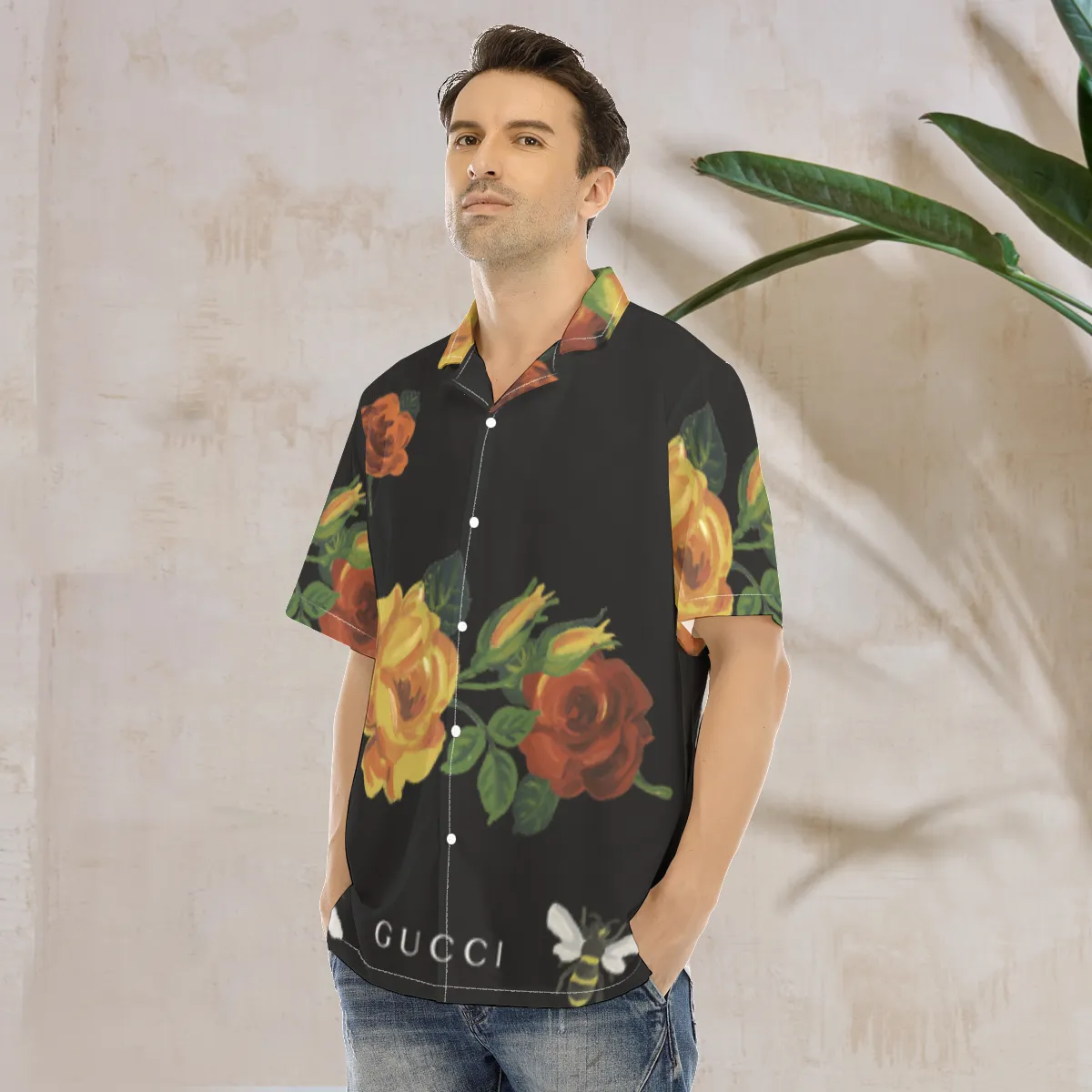 Gucci x Flower luxury brand premium fashion hawaii shirt for men