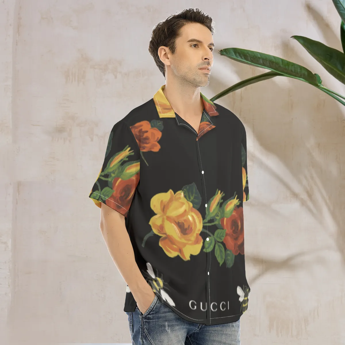 Gucci x Flower luxury brand premium fashion hawaii shirt for men