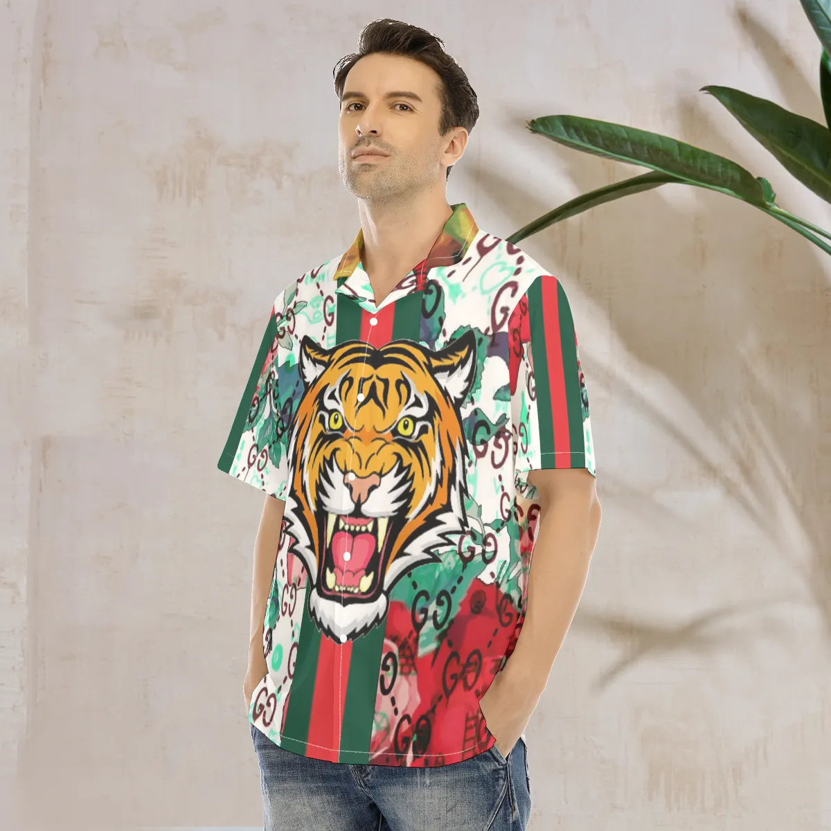  Gucci x Tiger luxury brand premium fashion hawaii shirt for men