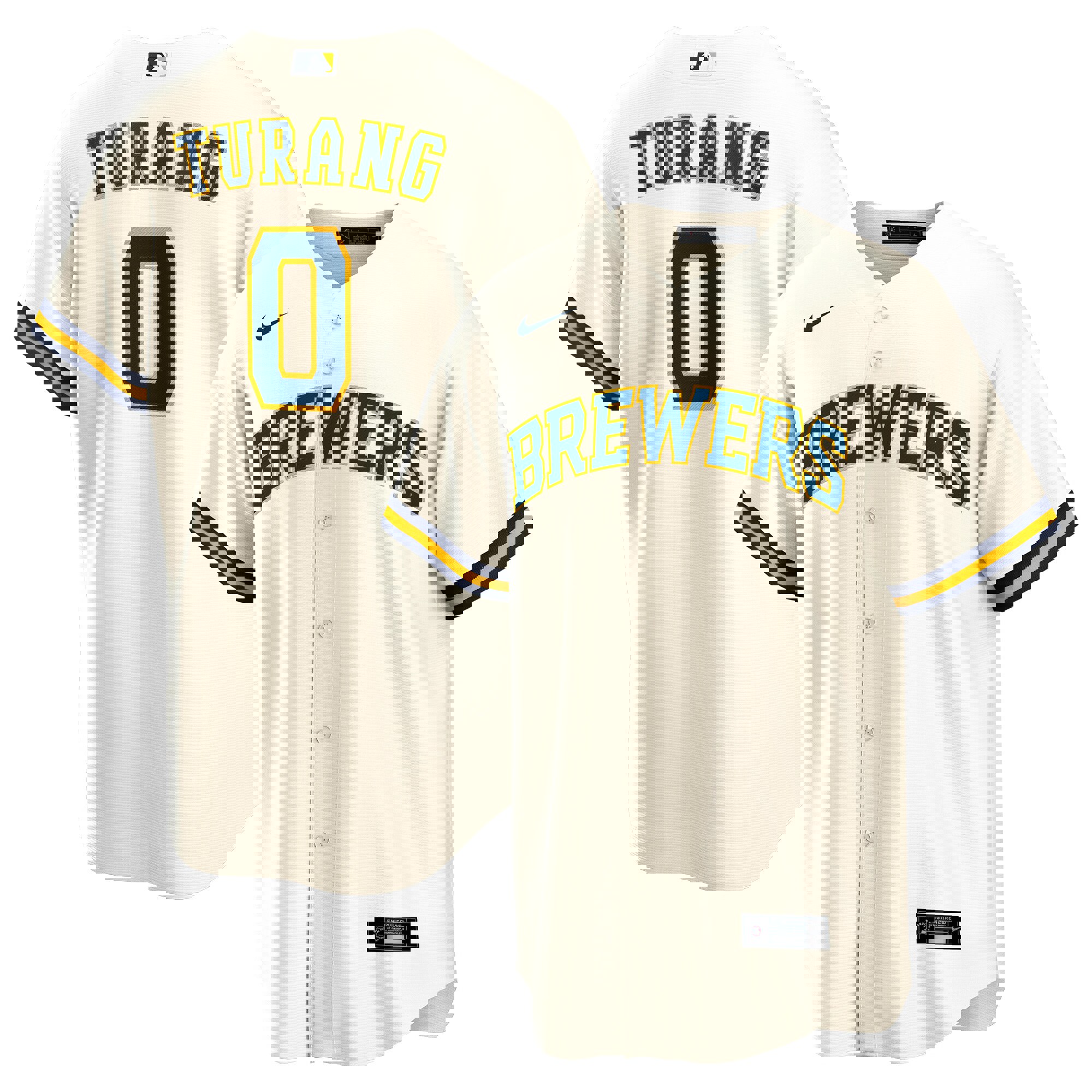 Brice turang milwaukee brewers nike home replica player jersey - cream
