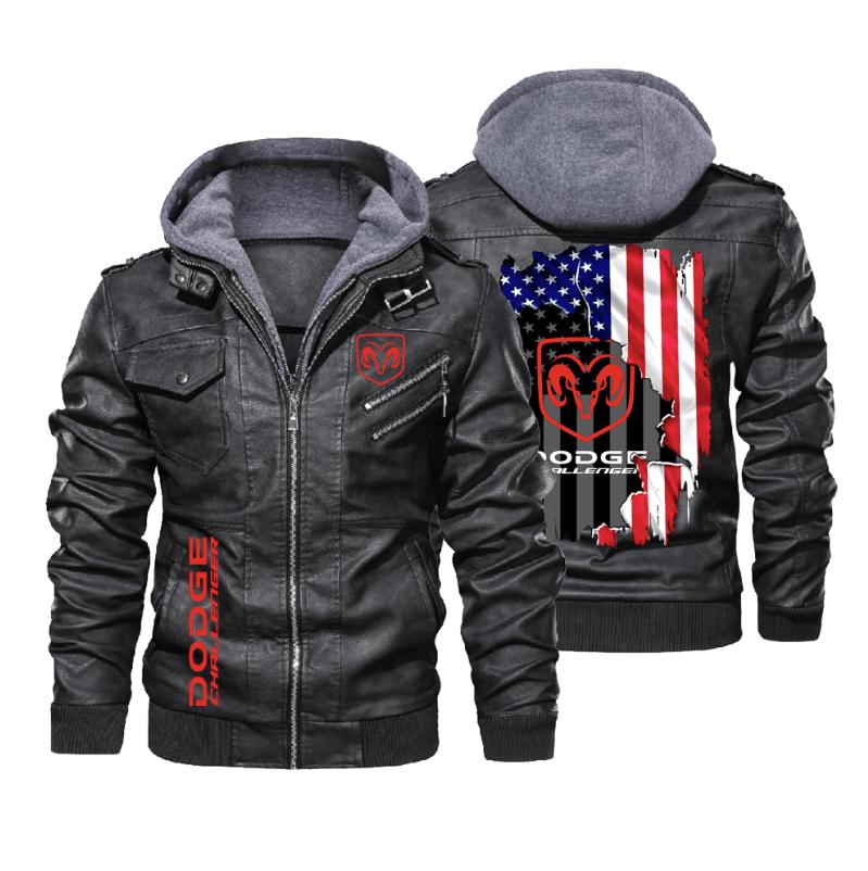 Dodge challenger us flag leather jacket lj1076