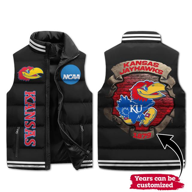 Kansas jayhawks ncaa sleeveless puffer jacket custom for fans gifts dt kp sjk0410001