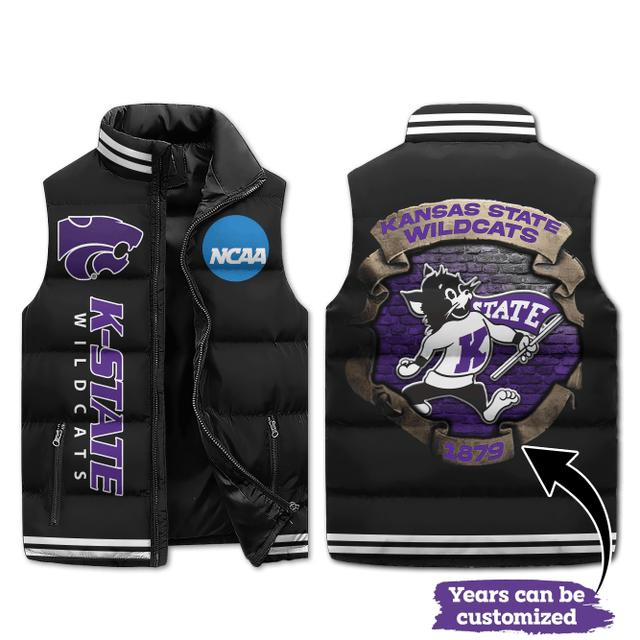 Kansas state wildcats ncaa sleeveless puffer jacket custom for fans gifts dt kp sjk0410001