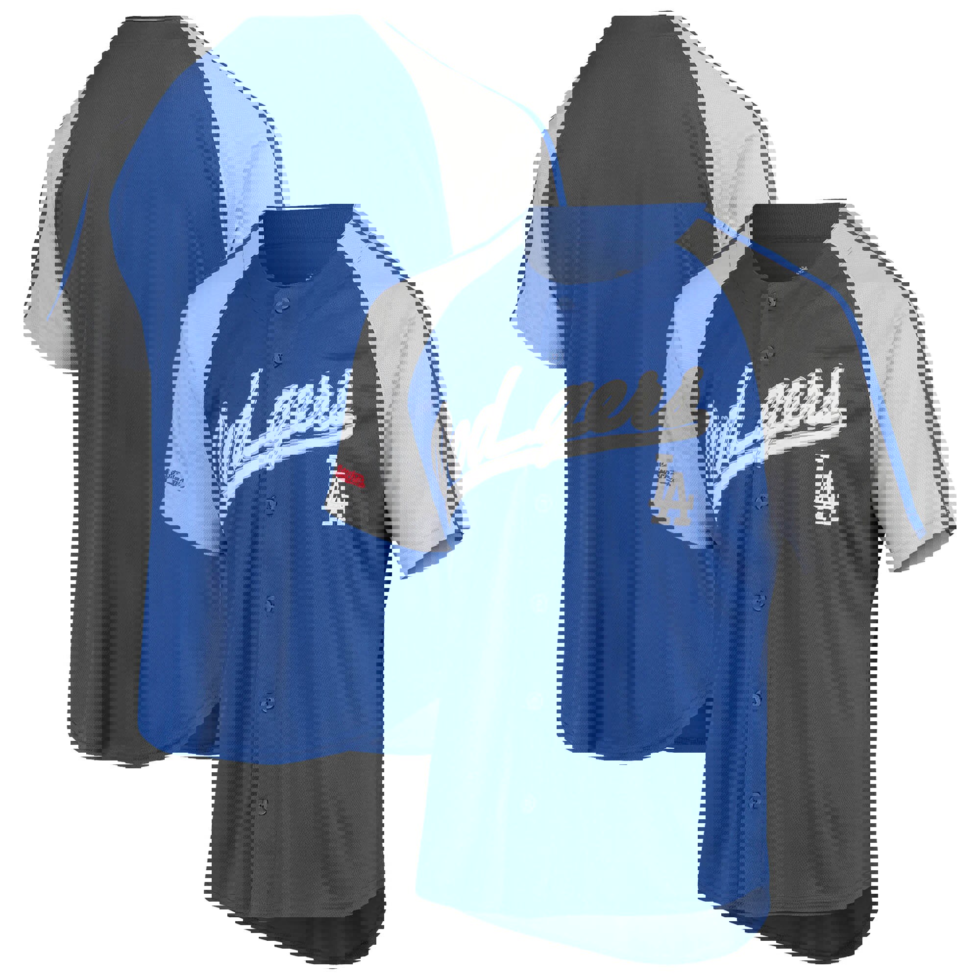 Los angeles dodgers stitches button-down raglan replica jersey - royal