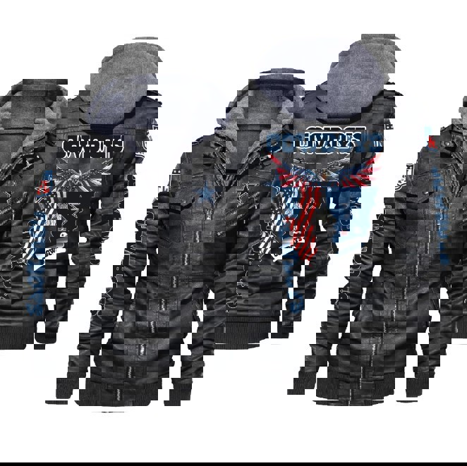 Nfl dallas cowboys eagle american flag 2d leather jacket lj1979