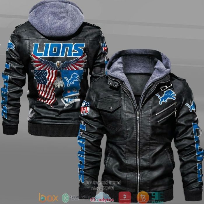 Nfl detroit lions eagle american flag 2d leather jacket lj1986