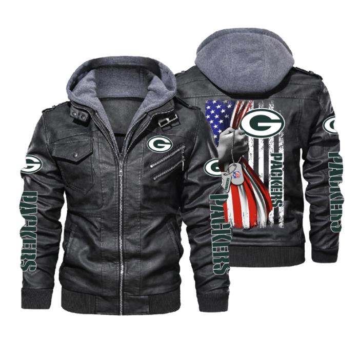 Nfl green bay packers hold american flag 2d leather jacket lj1990