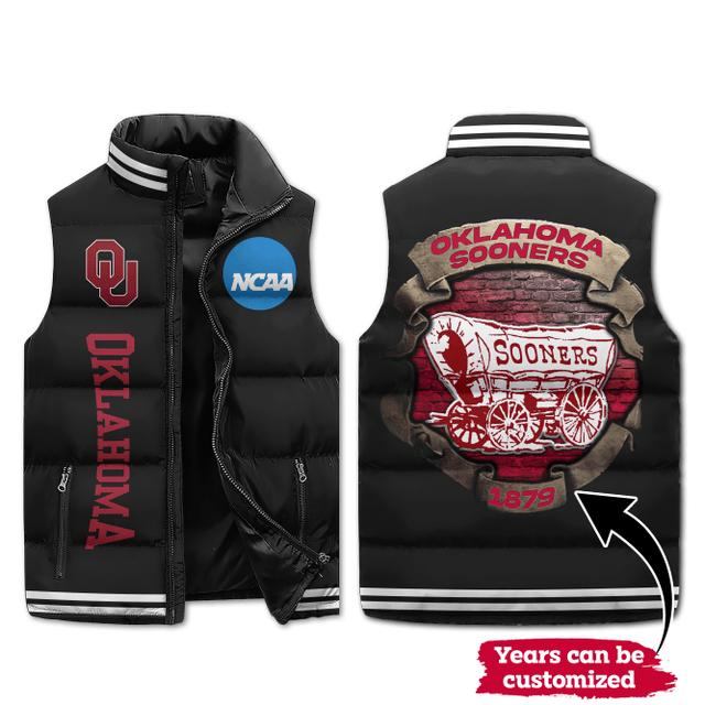 Oklahoma sooners ncaa sleeveless puffer jacket custom for fans gifts dt kp sjk0410001