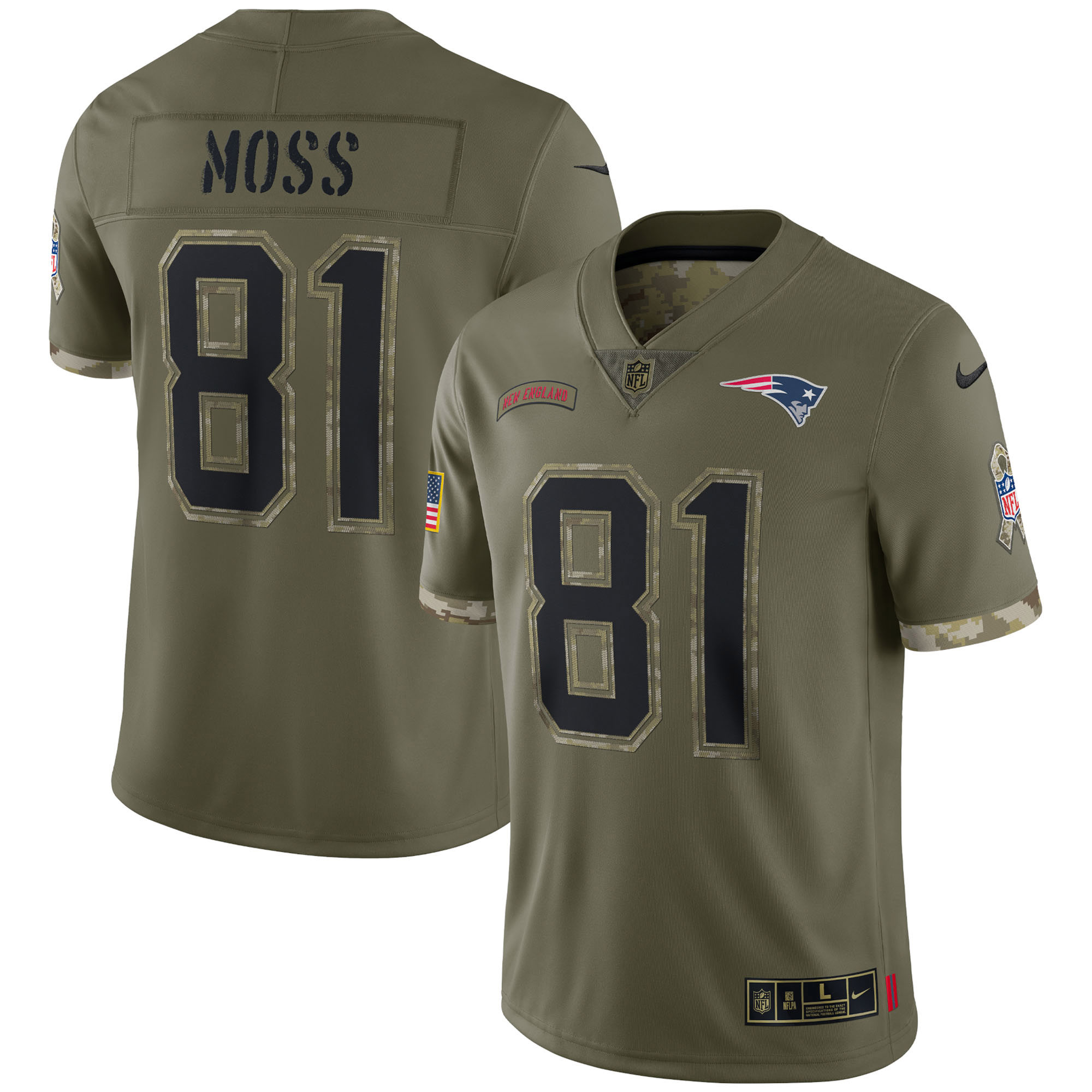 Randy moss new england patriots 2022 salute to service retired player limited jersey for nfl football fans