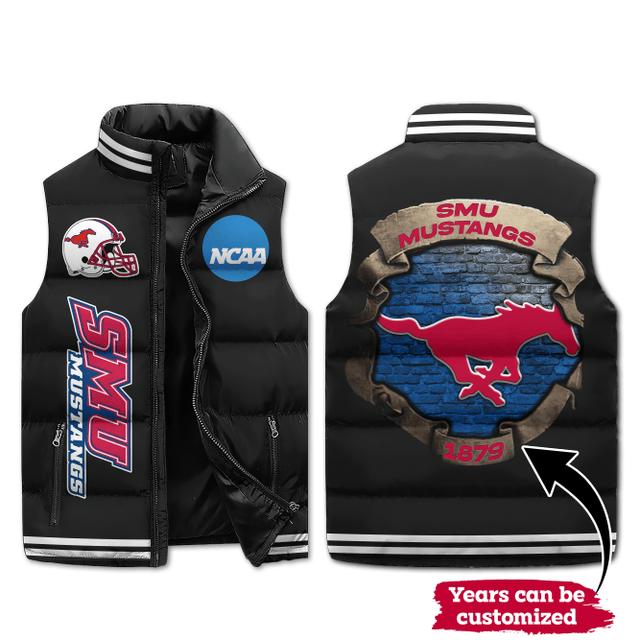 Smu mustangs ncaa sleeveless puffer jacket custom for fans gifts dt kp sjk0410001