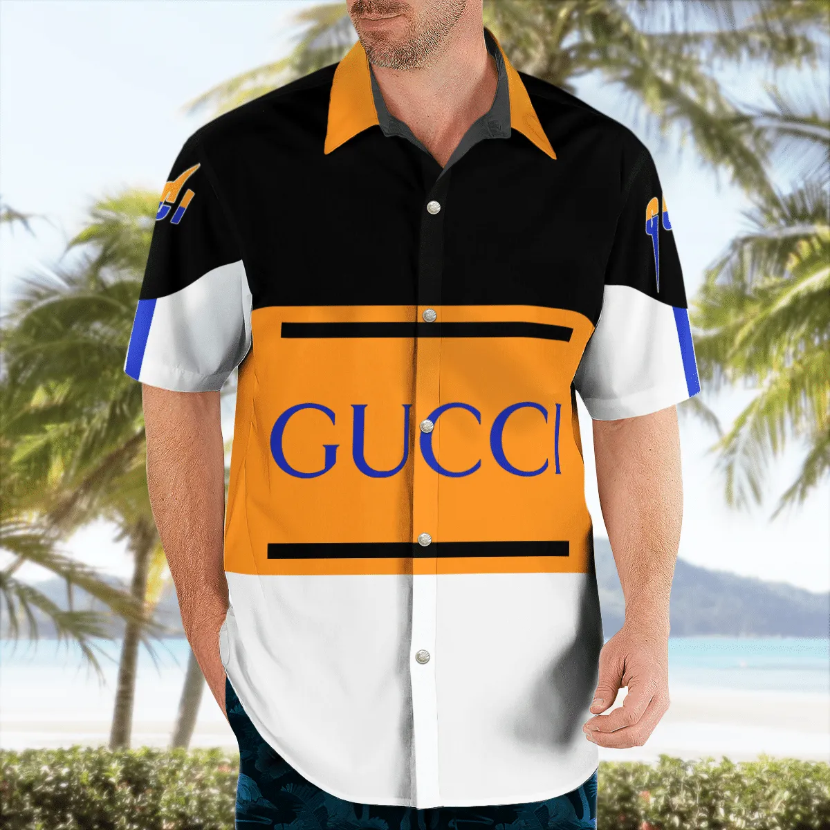 
gucci black orange luxury brand premium fashion hawaii shirt for men 39 hawaii shirt
