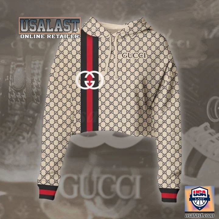 
            gucci luxury beige crop top hoodie legging set for women luxury brand clothing clothes outfit for women
          