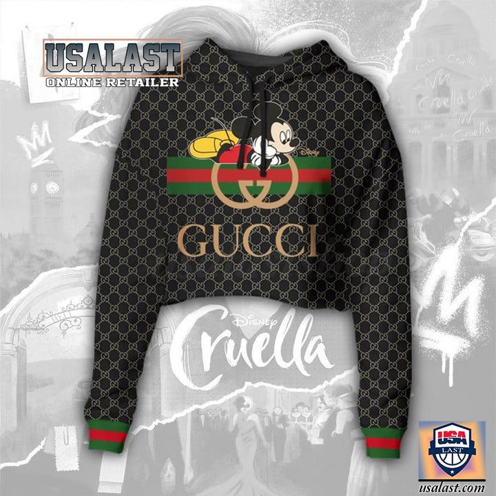 
            gucci mickey combo crop top hoodie legging set for women luxury brand clothing clothes outfit for women
          