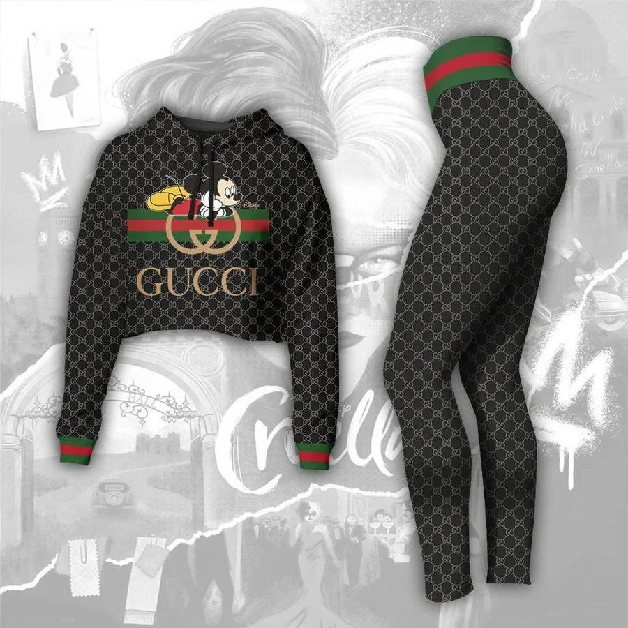 
            gucci mickey mouse croptop hoodie leggings for women luxury brand clothing clothes outfit disney gifts for women
          