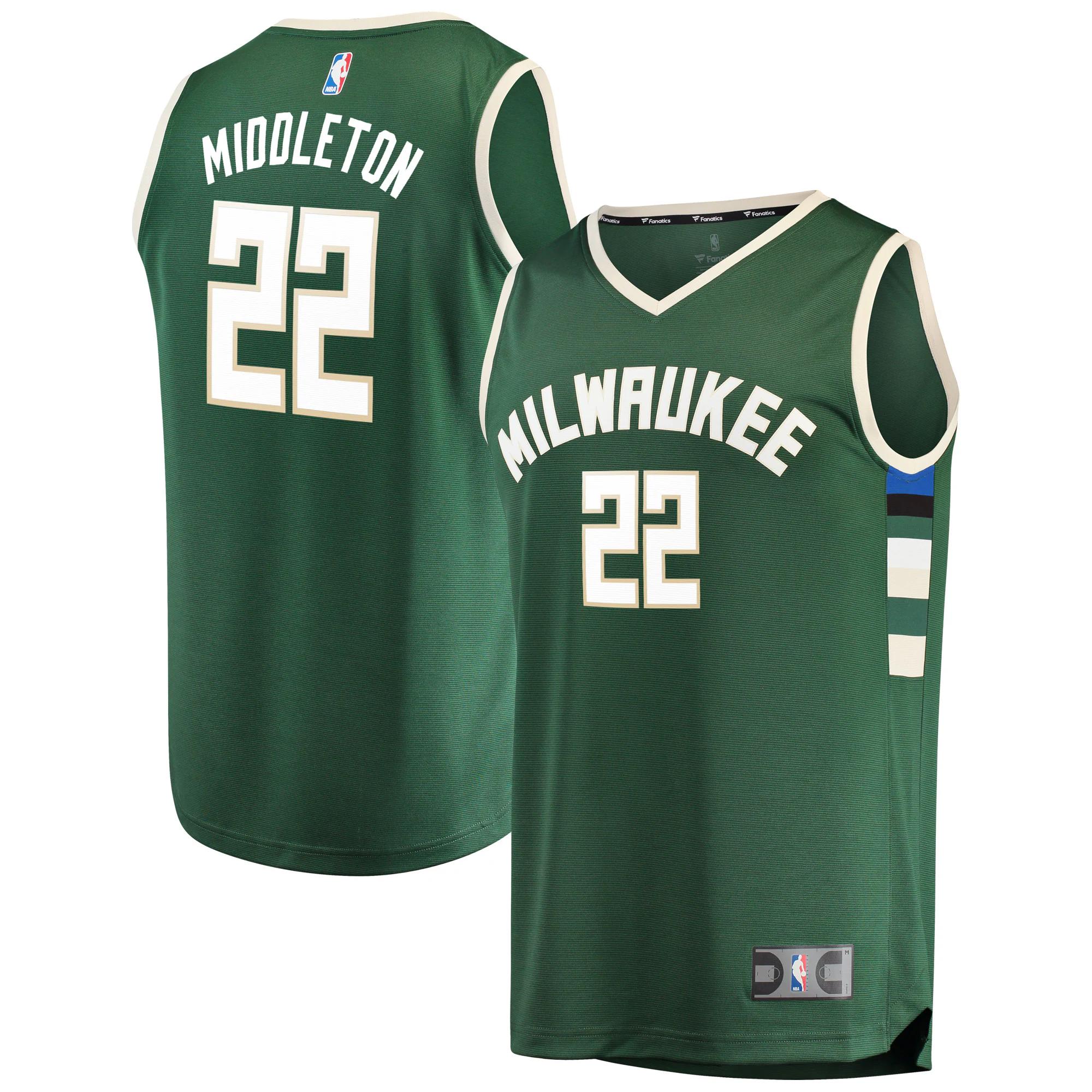 Khris middleton milwaukee bucks fanatics branded fast break road replica player jersey for nba basketball fans 
