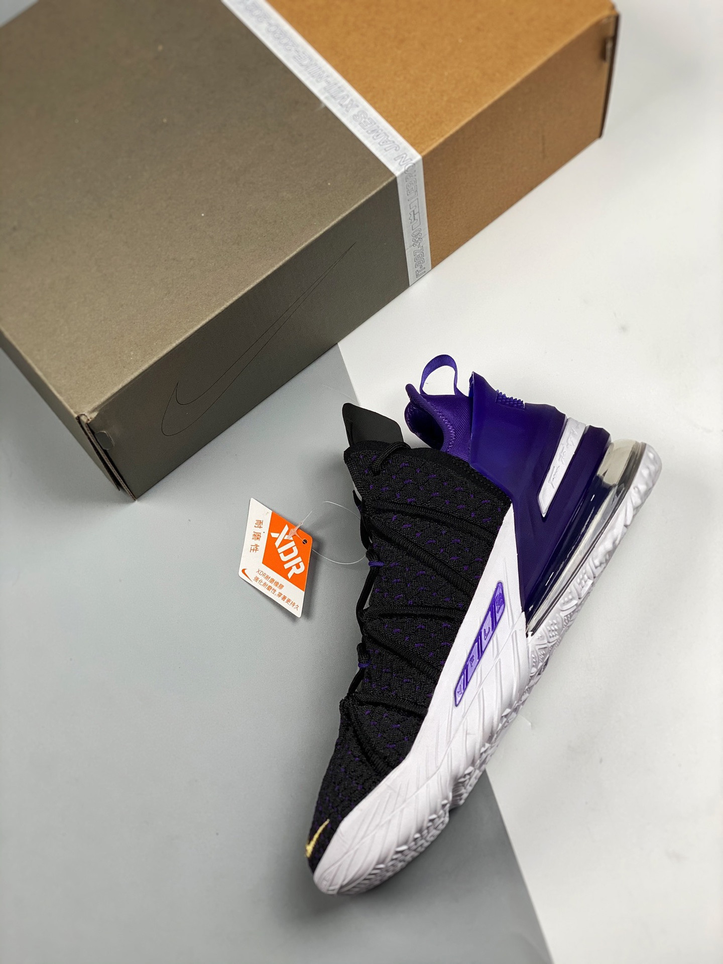 Nike lebron 18 lakers black metallic gold-court purple-white for sale