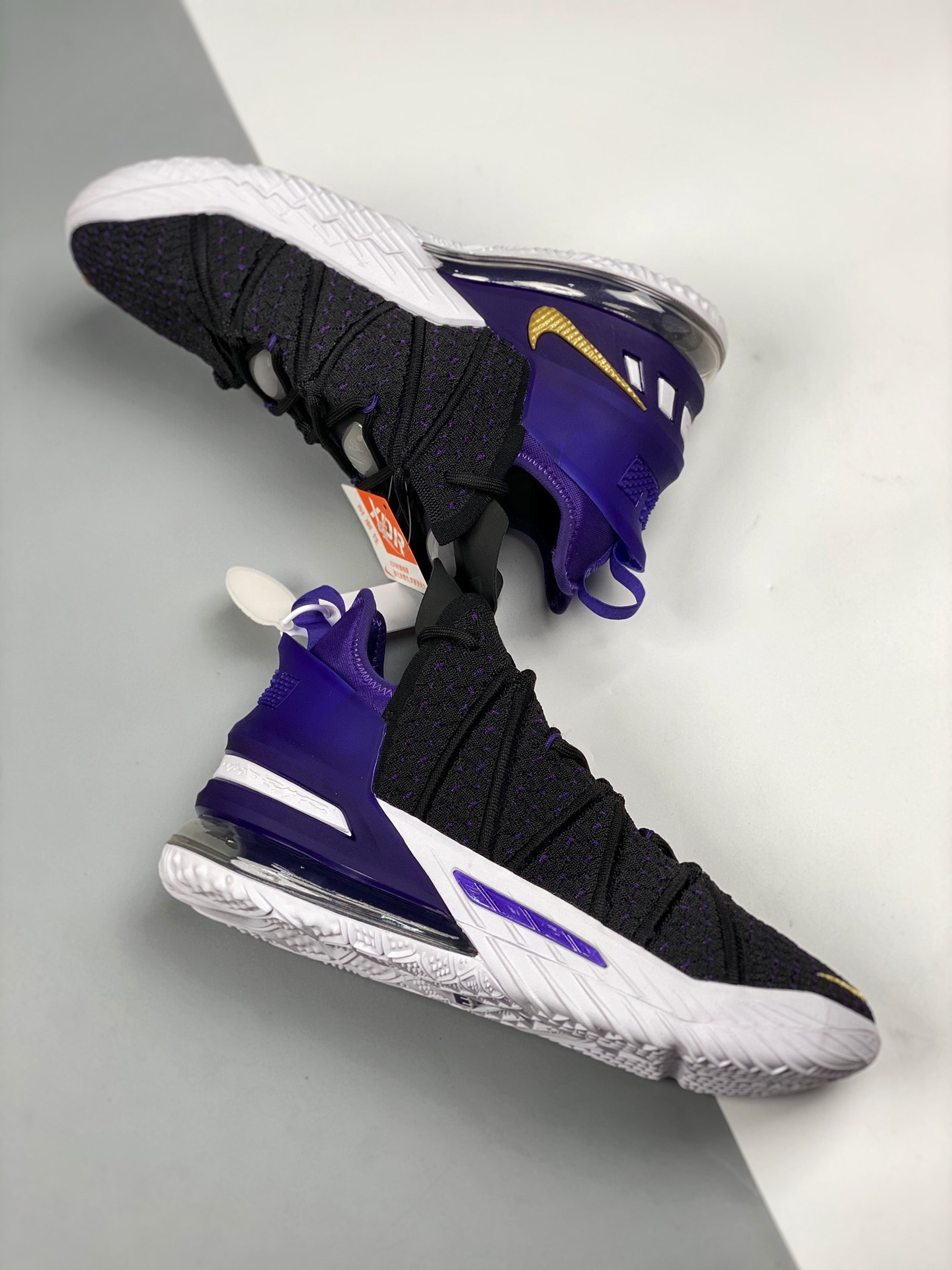 Nike lebron 18 lakers black metallic gold-court purple-white for sale