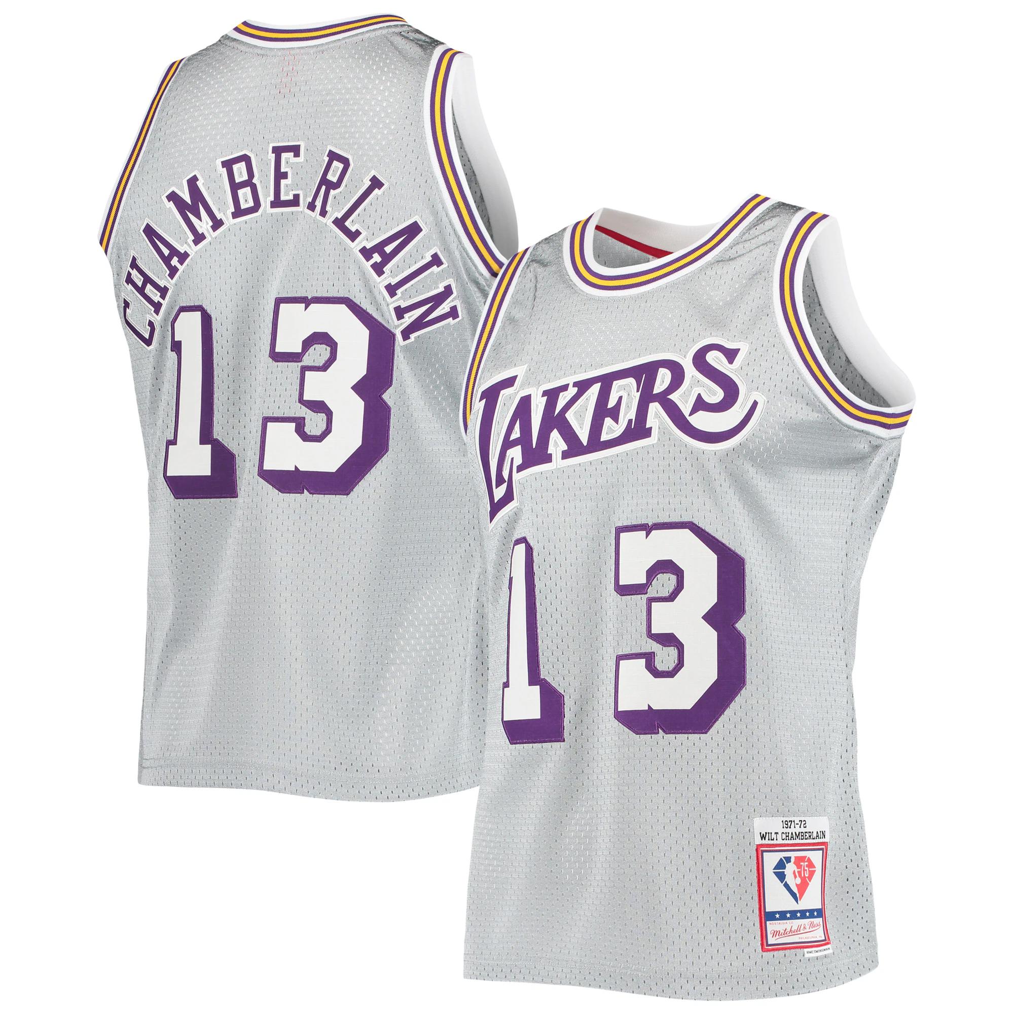 Wilt chamberlain los angeles lakers mitchell & ness 75th anniversary 1971-72 hardwood classics swingman jersey for nba basketball fans 