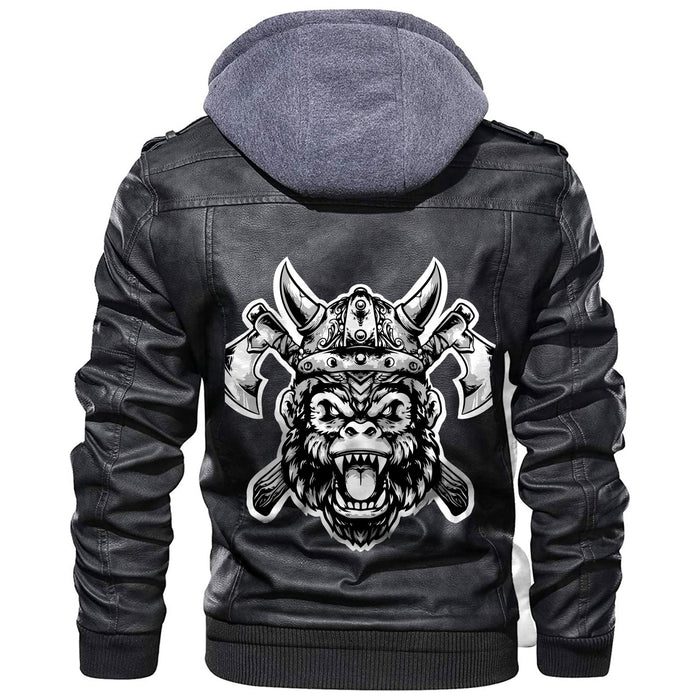 
Gorilla Head With Helmet And Axe Leather Jacket A35 hot Baseball Jacket 2025 3DBJ7734