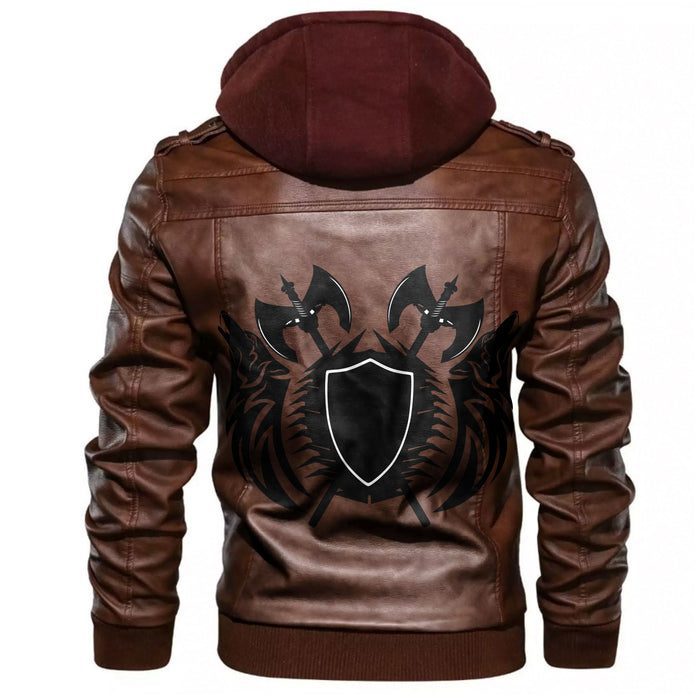
Shield And Crossed Scandinavian Battle Axes Leather Jacket A35 hot Baseball Jacket 2025 3DBJ9453