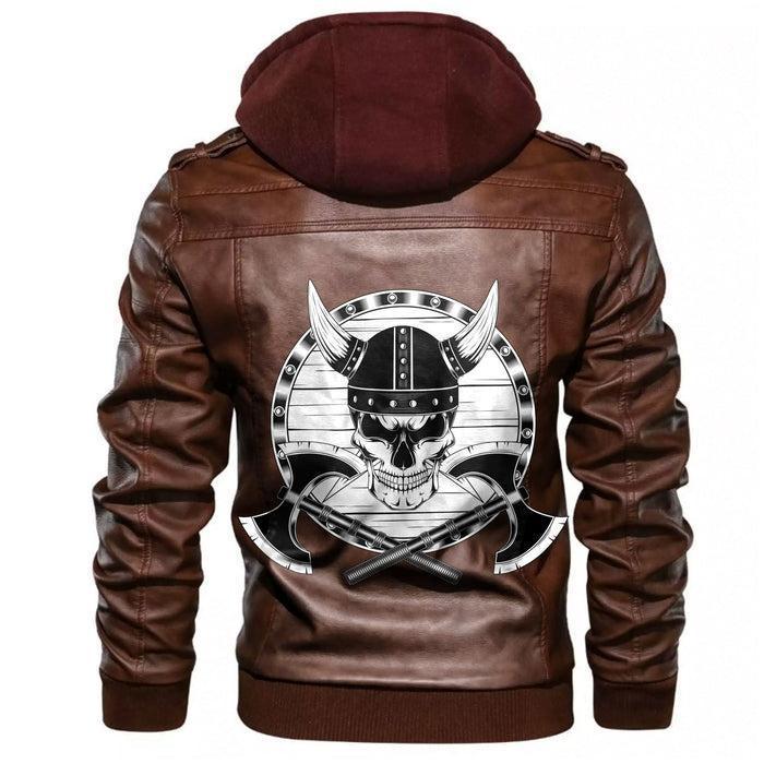 
Skull in helmet with horns with shield and axes Leather Jacket A35 hot Baseball Jacket 2025 3DBJ8870