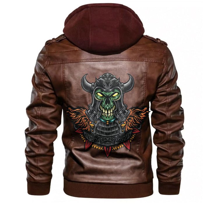 
Green Demon With Horn Metal Helmet Leather Jacket A35 hot Baseball Jacket 2025 3DBJ128