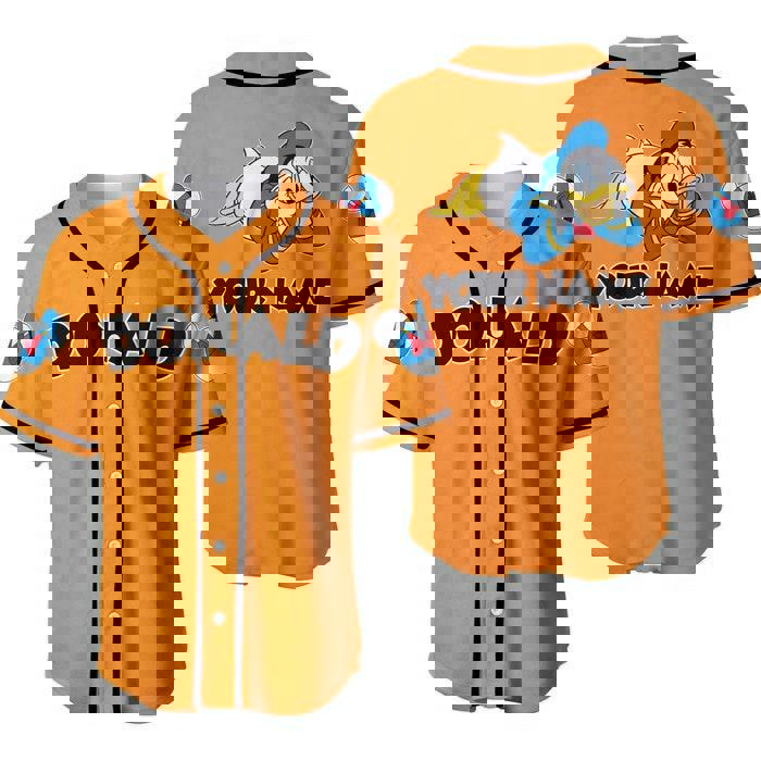 Black orange chilling donald duck | disney unisex cartoon graphic casual outfits | custom baseball jersey